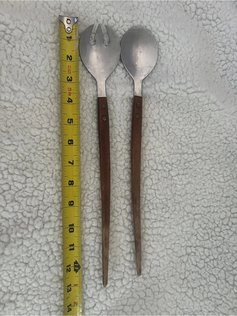 Vtg Midcentury Modern Salad Serving Spoon Fork Set Wood Handle Stainless Japan